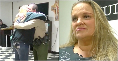 安娜(左)曾经是个瘾君子，出狱后她前去探望那个曾把她关进监狱的警察。(视频截图)