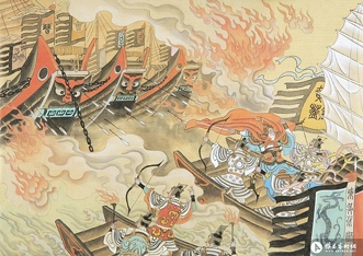 描绘火烧赤壁的绘画 描绘火烧赤壁的绘画