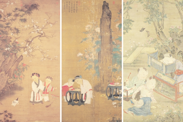 左图：宋朝苏汉臣《冬日婴戏图》；中图：宋《秋庭戏婴图》；右图：南宋刘松年《婴戏图》(台北故宫博物院藏)