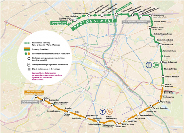 近日T3线轻轨在新路段试行,预计今年11月24日将正式投入使用。(www.tramway.paris.fr) 近日T3线轻轨在新路段试行,预计今年11月24日将正式投入使用。(www.tramway.paris.fr)