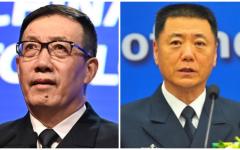 中共国防部长董军（左）与中共中央军委委员、军委政治工作部主任苗华（右）。（看中国合成图）