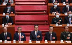 黄昆明、胡春华、陈吉宁、张国庆、何卫东出席2023年3月11日在北京举行的全国人民代表大会第四次全体会议开幕。(16:9)