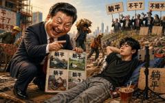 躺平是对“为党而活”逻辑的无声拒绝。（图片来源： 李齐绘制/看中国）