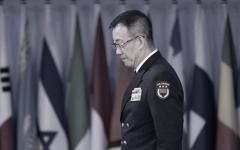 2024年9月13日，国防部长董军在北京国际会议中心举行的第十一届香山论坛开幕式上致词后步行。（Getty Images） 