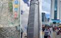 广东深圳地标性建筑“赛格大厦”18日突然发生剧烈晃动，大批民众狂奔逃离。（图片来源：图片合成）