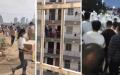 左图：富士康员工哄抢食物，场面混乱。中图：富士康某宿舍有员工死亡，被人抬走。右图：富士康员工被逼急了，与大白发生冲突。