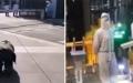 左图：乌鲁木齐儿童医院拒绝收治儿童病人，孩子奶奶跪着求医。右图：3名大白挡在医院门口。