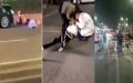 河南平顶山一辆轿车横冲直撞，多人倒地不起。（图片来源：视频截图）