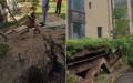 天津和重庆都发生居民小区突然部分地面塌陷，居民紧急转移。（图片来源：视频截图）