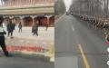 北京中南海正门黑衣人密布，传河北军人走在进京的路上。（图片来源：视频截图）