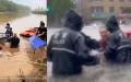 山东 临沂 洪水泡车拉出尸体 警察摆拍（图片来源: 视频截图 X 推特）