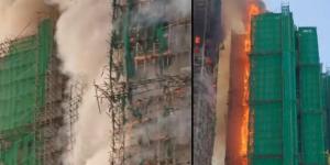 11月26日，香港新界宏福苑发生五级大火，伤亡惨重。（图片来源：视频截图）