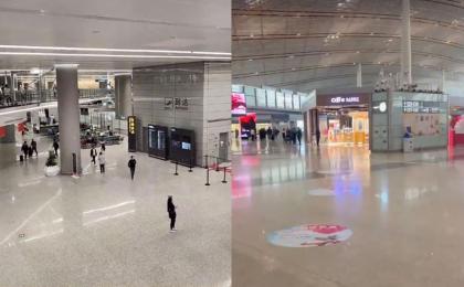 左图：2025年4月27日上海虹桥国际机场航站内场景。 /  右图：4月11日北京首都机场航站内场景。