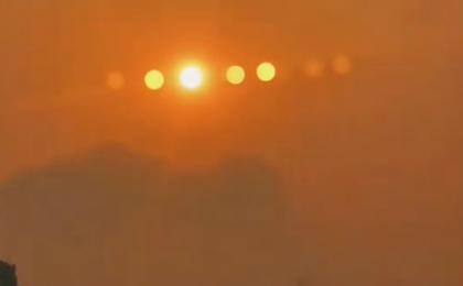 哈尔滨天空惊现7个太阳的罕见天象。（图片来源：视频截图）