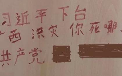 广西某地公共厕所门上惊现反共反习标语。（图片来源：网路截图）