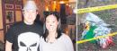 左图：46岁华裔刘传凯(Chuan-Kai Liu，音译)与妻子Dorothy Liu。右图：小镇居民在刘家黄色禁戒线前放上鲜花表示悼念。
