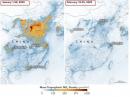 NASA拍出2个月来的中国空污对比图。（图片来源：NASA）
