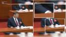 两会的闭幕式，习近平被外媒拍到桌子下的双手不停地在大腿两侧“动来动去”，疑似在颤抖或痉挛。（视频截图）