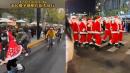上海市民头戴圣诞帽骑行，满大街“圣诞老人”。（图片来源：视频截图）