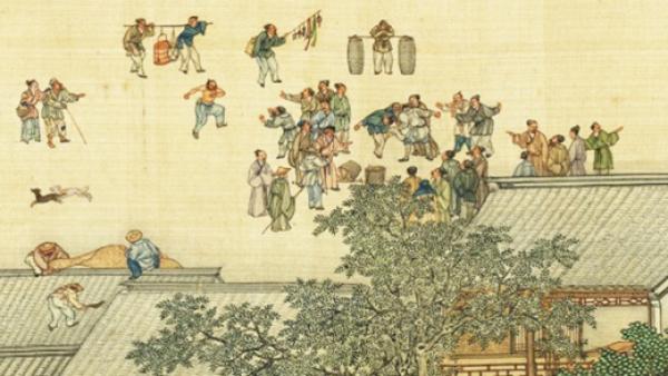 古画中的市集、小贩、乞丐。(台湾国立故宫博物院)