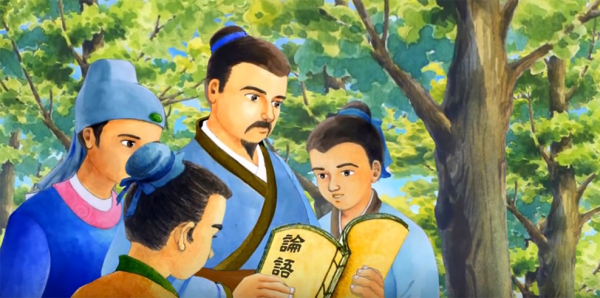孔子的学生们将孔子平时的一些格言警句记载下来，著成《论语》。