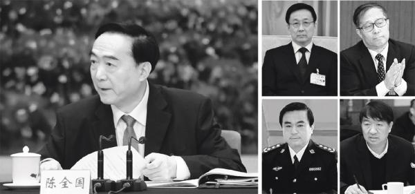 涉嫌学术造假的中共高官们。大图:陈全国 (Getty Images) 小图左上:韩正 / 小图右上:李鸿忠 小图左下:武长顺 / 小图右下:沈培平