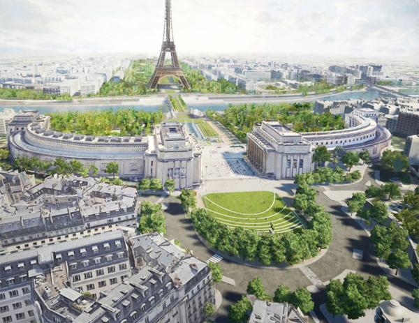 巴黎市长伊达尔戈(Anne Hidalgo)5月21日公布了埃菲尔铁塔周边的改造工程蓝图。(www.paris.fr)