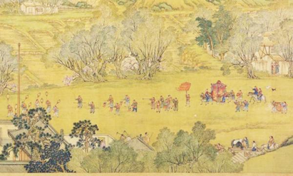 清院本《清明上河图》中迎亲队伍和花轿。(局部)(公有领域)