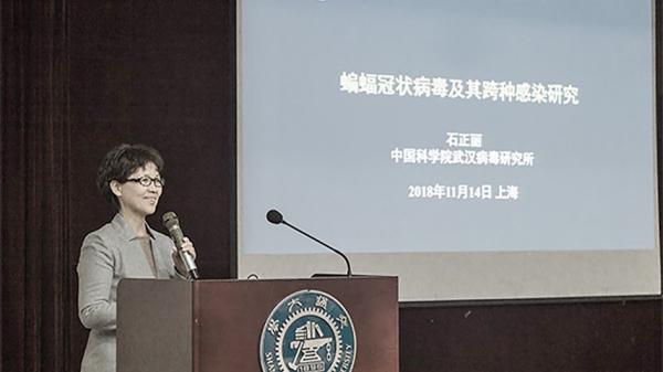 2018年11月,石正丽在上海交大演讲。