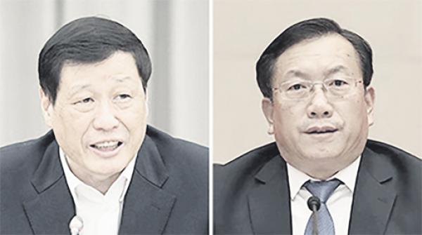 新任湖北省委书记应勇(左)、武汉市委书记王忠林(右)