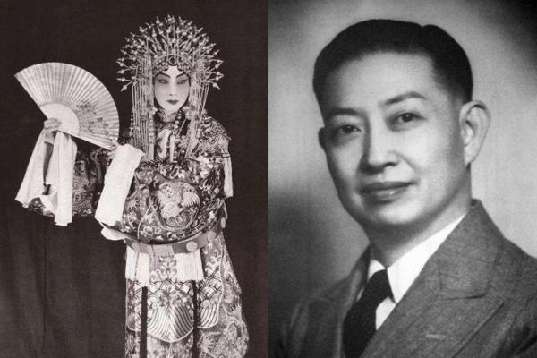 左图:梅兰芳在《贵妃醉酒》中的剧照;右图:梅兰芳标准照(公有领域)