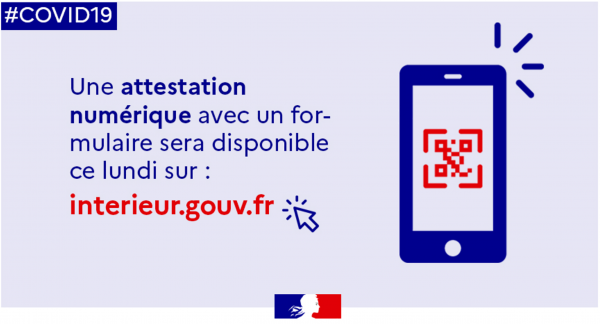 民众可以从4月6日(周一)起,使用法国内政部网站(www.interieur.gouv.fr)提供的手机移动版出行证明。 (图片来源:法国内政部长卡斯塔纳推特)