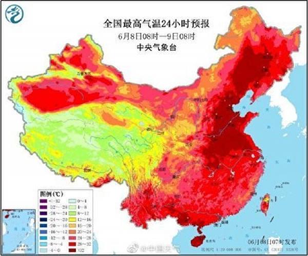 中国北方持续高温(图片来源:中国天气微博)