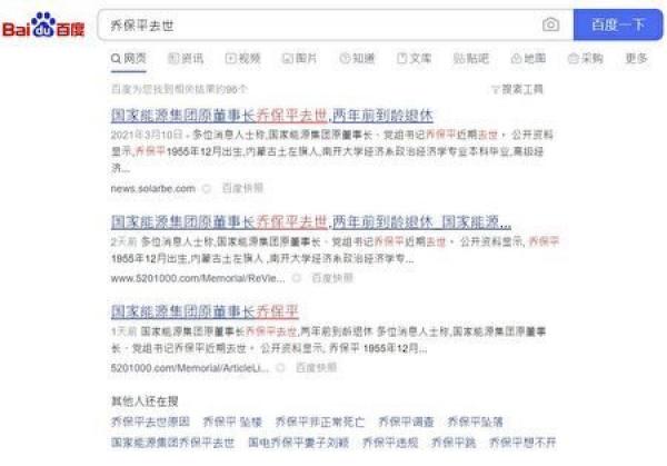 日前,网络传出中共国家能源集团前董事长、党组书记乔保平去世的消息。(图片来源:网页截图)