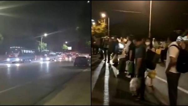 有网友7日拍到扬州当地“整村连夜转移”的惊人画面。(图片来源:微博)