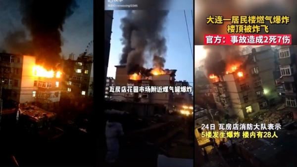 24日大连一处住宅又惊传发生爆炸,威力之大连屋顶都被掀开,迄今已知至少2死7伤。(图片来源:图片合成)