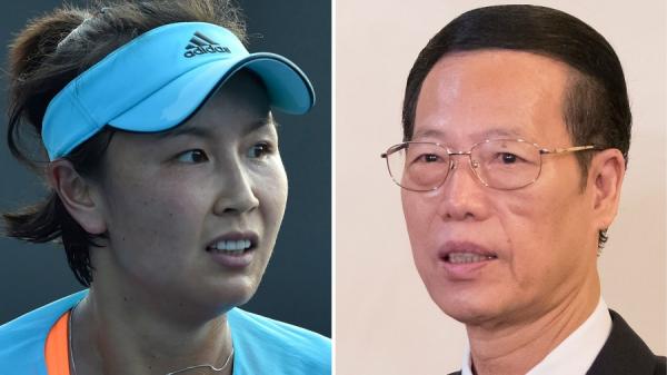 中国网球女将彭帅(左)指控中国前国务院副总理张高丽(右)性侵。(图片来源:PAUL CROCK ALEXANDER ZEMLIANICHENKO/AFP/Getty Images)