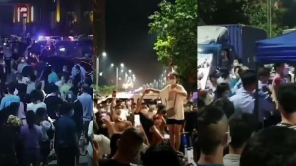 广西防城港东兴市封城半年,网传东兴爆发大规模抗议活动,一度与警察发生冲突。(图片来源:视频截图)