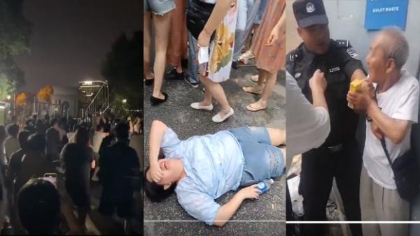 上海青浦一小区居民抗议当局强行翻建围墙,警察暴力执法致多人受伤。(图片来源:视频截图)