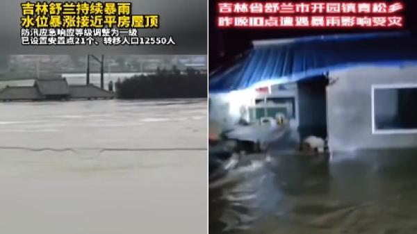 吉林省舒兰市洪水导致多村庄被淹。(图片来源:视频截图)