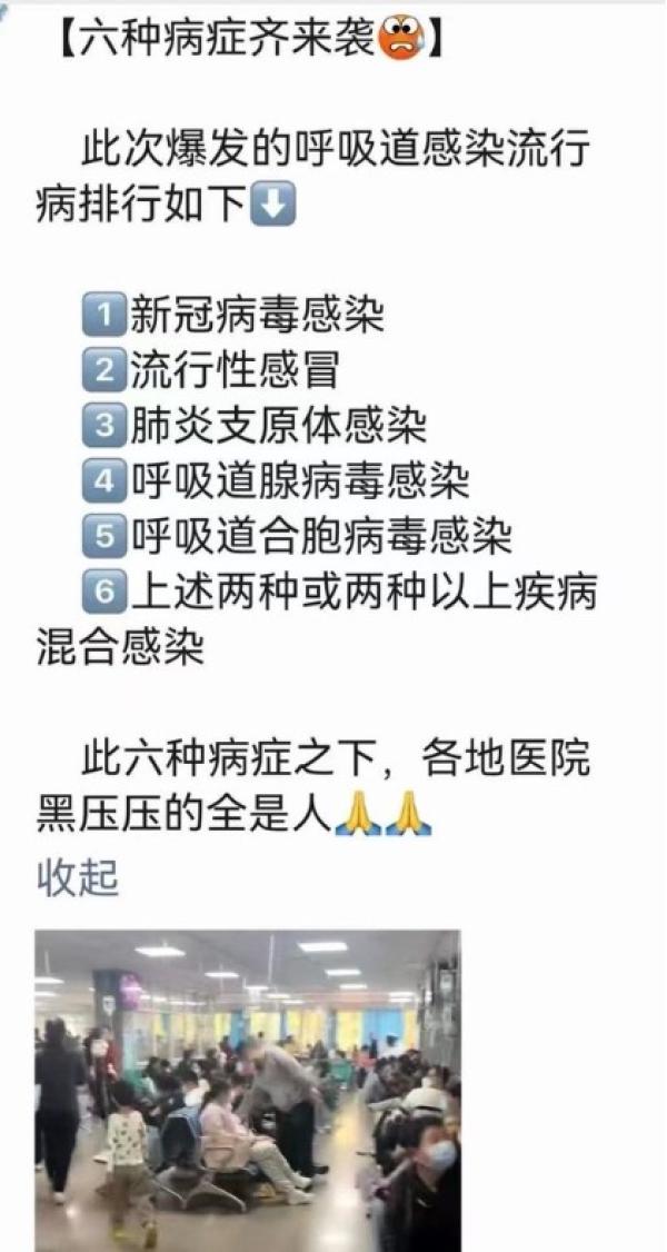 上海新冠等多种病毒流传,“ 医院黑压压的全是人 ” 。(图片来源:网路截图)