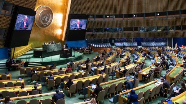 2024年2月7日,联合国秘书长安东尼奥古特雷斯(Antonio Guterres)在纽约联合国总部大会上发表讲话。(图片来源:KENA BETANCUR/AFP via Getty Images)