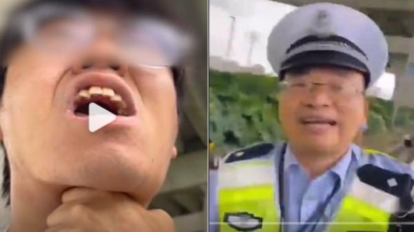 浙江乐清一名交警锁喉执法,被网民骂上热搜。(图片来源:视频截图)