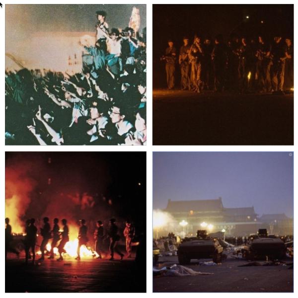 1989年6月4日凌晨,士兵在天安门广场准备清场 。 (合成图:原图来自六四档案图)