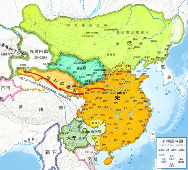 1111年夏崇宗时期,西夏与辽朝、北宋等三国对峙图 (玖巧仔/WIKI/CC BY 3.0)