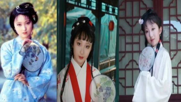 左:陈晓旭饰演的林黛玉;中和右:均为酷似陈晓旭的白陌。(图片来源: 网络合成图)