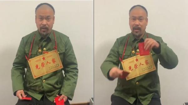 江苏退伍老兵工作被人顶替,网上喊冤。(图片来源:视频截图)