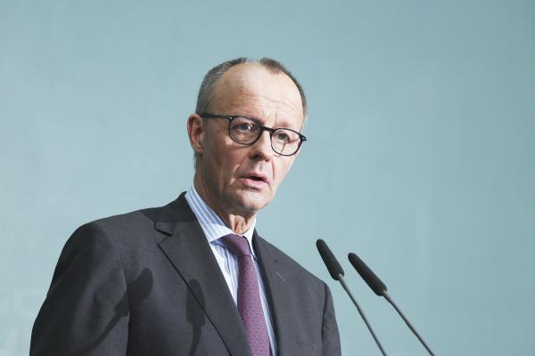 2月23日德国大选胜出的基民盟(CDU)主席、准总理梅尔茨(Sean Gallup/Getty Images)