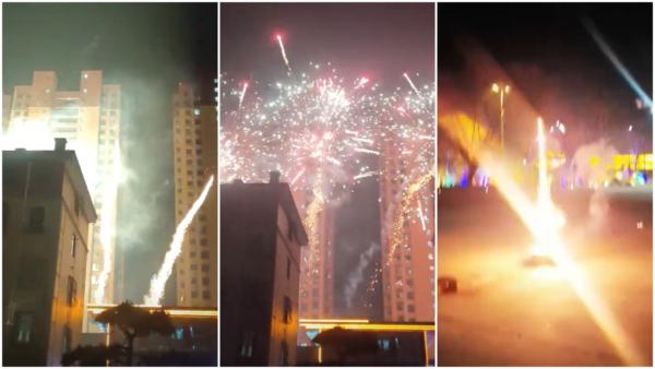 齐河县放烟花庆祝齐河县委书记孙修炜落马。(图片来源:视频截图)