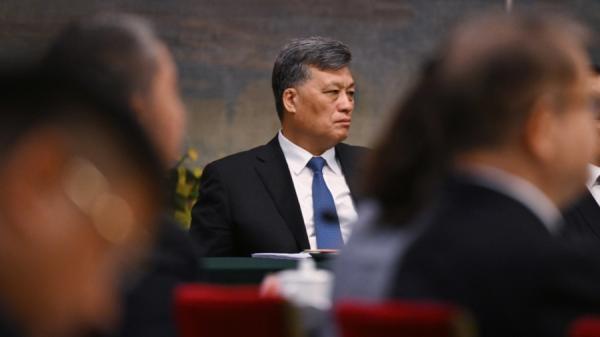 2024年3月7日，新疆自治区委书记马兴瑞在北京人民大会堂出席第十四届全国人民代表大会新疆代表团会议。(GREG BAKER/AFP via Getty Images)